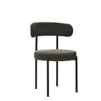 Set di 2 sedie da pranzo moderne rotonde imbottite in Boucle, schienale curvo e gambe in metallo nero verniciato a spruzzo