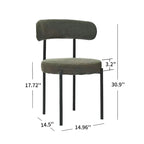Set di 2 sedie da pranzo moderne rotonde imbottite in Boucle, schienale curvo e gambe in metallo nero verniciato a spruzzo