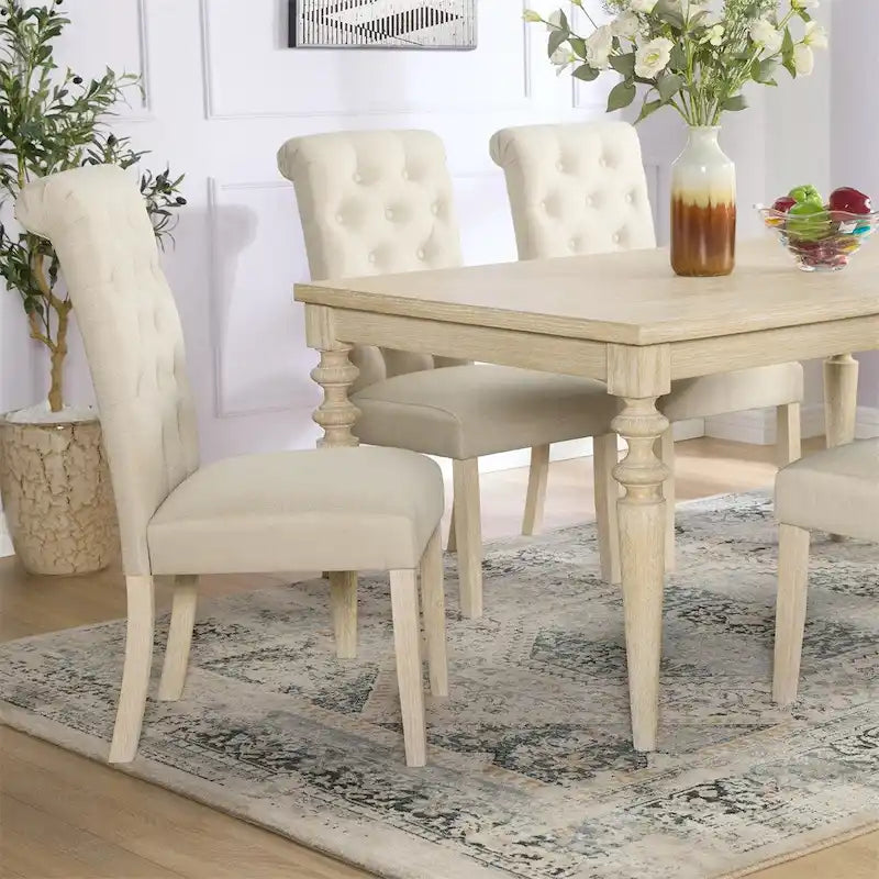 Tavolo da pranzo in legno bianco finitura Urban Style con gambe tornite
