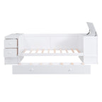 Letto a Giorno Singolo con Letto Estraibile, Braccioli Contenitore, Stazione di Ricarica, Divano Letto con Struttura in Legno, per Soggiorno, Camera da Letto, Camera degli Ospiti