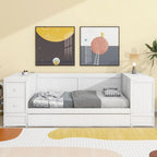 Letto a Giorno Singolo con Letto Estraibile, Braccioli Contenitore, Stazione di Ricarica, Divano Letto con Struttura in Legno, per Soggiorno, Camera da Letto, Camera degli Ospiti