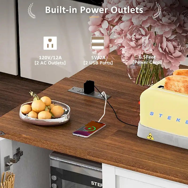 Isola da Cucina Stile Rustico con Presa Elettrica,Per Casa,Cucina e Sala da Pranzo