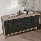 Madia Buffet Mobile Contenitore da Cucina Credenza con 4 Ante a Motivo Diamantato Convesso e 2 Ripiani Tavolino Console d'Accento