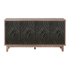 Madia Buffet Mobile Contenitore da Cucina Credenza con 4 Ante a Motivo Diamantato Convesso e 2 Ripiani Tavolino Console d'Accento