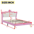Letto imbottito Full Size con luci a LED, letto imbottito moderno da principessa con testiera a corona, rosa + bianco