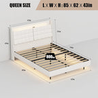 Letto Imbottito con Piattaforma Queen Size a LED con Testiera e Stazione di Ricarica