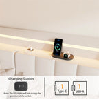 Letto Imbottito con Piattaforma Queen Size a LED con Testiera e Stazione di Ricarica