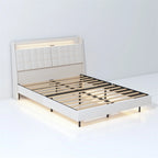 Letto Imbottito con Piattaforma Queen Size a LED con Testiera e Stazione di Ricarica