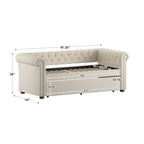 Divano letto Chesterfield in velluto trapuntato con braccioli a voluta, dettagli a bottone e gambe in legno massello