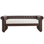 Divano letto Chesterfield in velluto trapuntato con braccioli a voluta, dettagli a bottone e gambe in legno massello