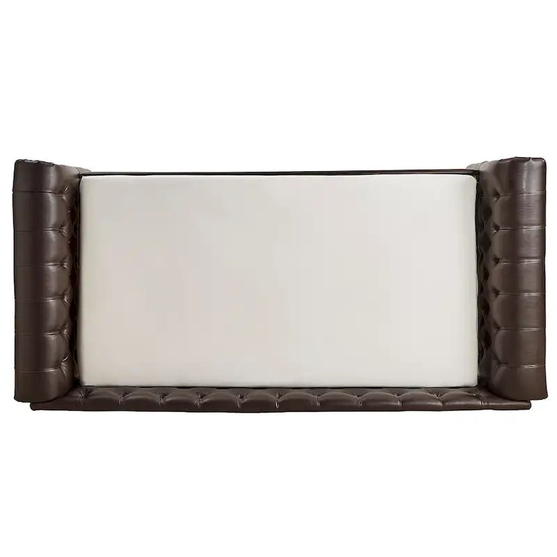 Divano letto Chesterfield in velluto trapuntato con braccioli a voluta, dettagli a bottone e gambe in legno massello