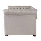 Divano letto Chesterfield in velluto trapuntato con braccioli a voluta, dettagli a bottone e gambe in legno massello
